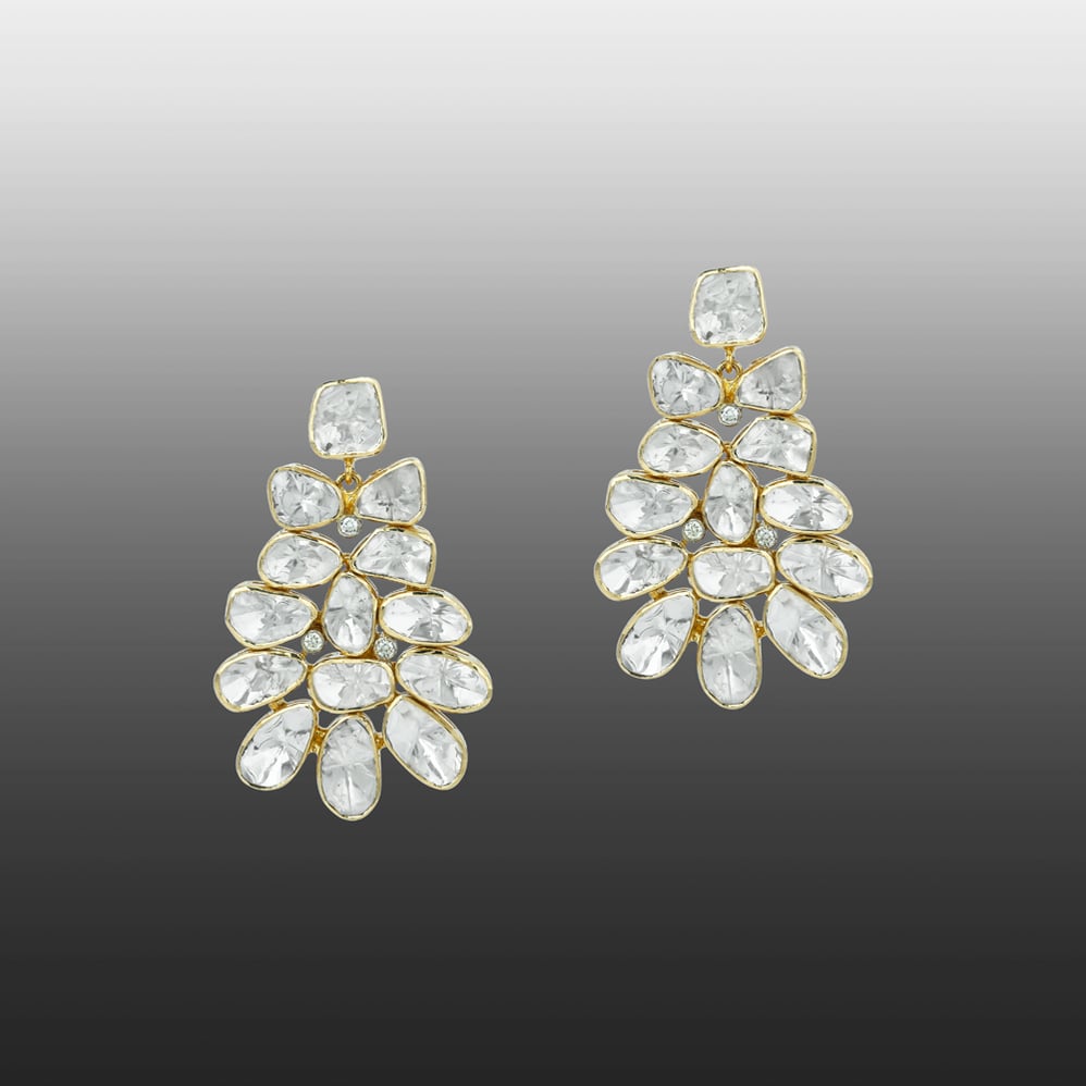 Polki Floral Cascade Earrings with Unshaped Accents